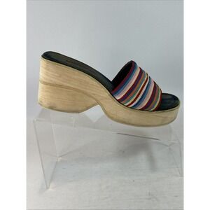 Vtg Y2K No Boundaries Mandy Platform Wedges Sandals Sz 9M Denim Striped Canvas